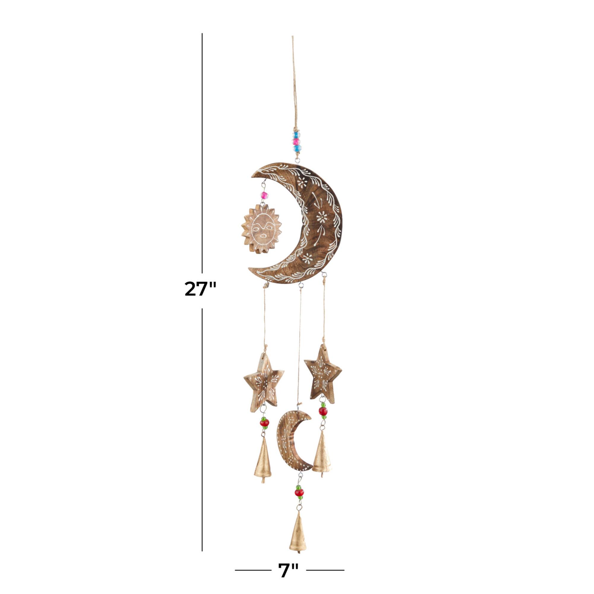 Gold Mango Wood Eclectic Style Windchime, 7" x 1" x 27"